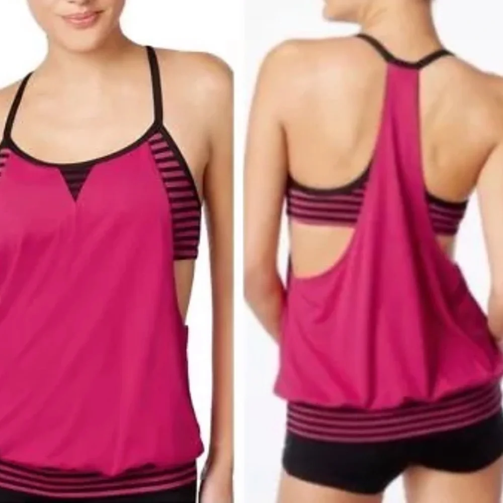 Nike Laser Striped Tankini Swimsuit Top Fuchsia